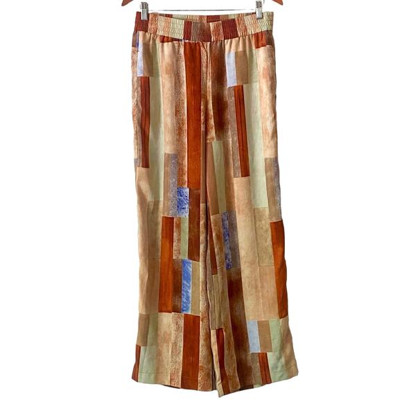 Anthropologie Maison d'Amelie US 8 Brown Abstract Print Wide Leg Pants Boho Art - Picture 5 of 7